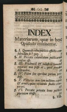 Index. Materiarum, quae in hoc Opusculo continentur