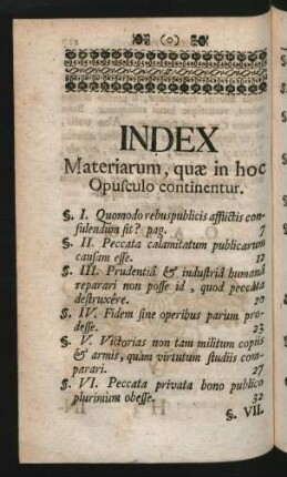 Index. Materiarum, quae in hoc Opusculo continentur