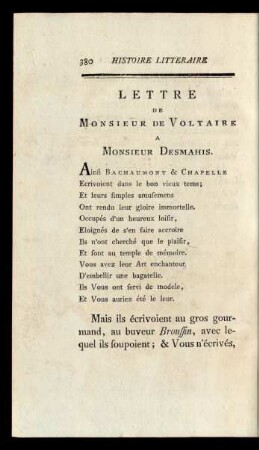 Lettre de Monsieur de Voltaire a Monsieur Desmahis.