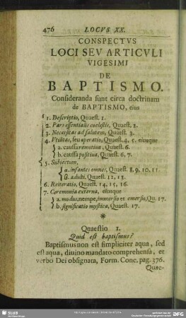 Conspectus Loci Seu Articuli Vigesimi De Babtismo