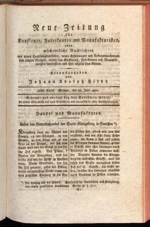 26tes Stück. Weimar, den 28. Juni 1800.