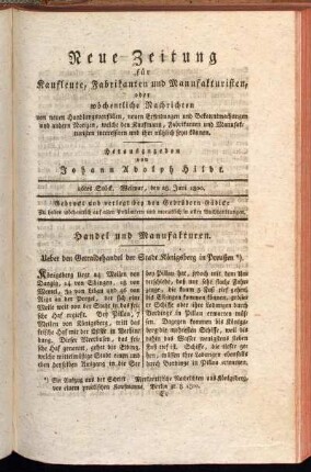 26tes Stück. Weimar, den 28. Juni 1800.