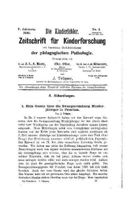 Zum Gesetz über die Zwangserziehung Minderjähriger in Preußen