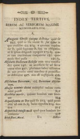 Index Tertius. Rerum Ac Verborum Maxime Memorabilium