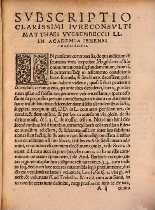 Svbscriptio In Cavsa Honoldina Ad Consilivm Sev Responsvm Ivris A Domino Christophoro Herdessiano I. D. conscriptum