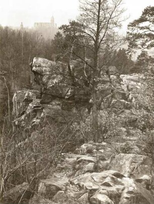 Mittelsächsisches Bergland. Rochsburg. Blick von Südost über das Brausetal zur Burg