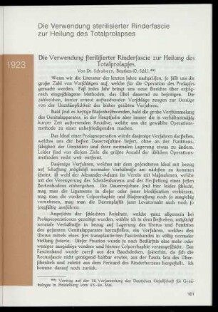 Die Verwendung sterilisierter Rinderfascie zur Heilung des Totalprolapses (Heft 32)