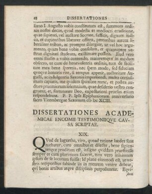 Dissertationes Academicae Encomii Testimoniique Causa Scriptae