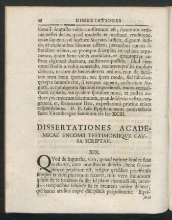 Dissertationes Academicae Encomii Testimoniique Causa Scriptae