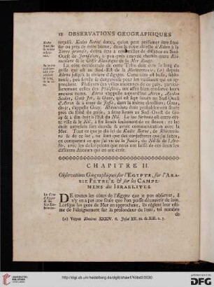 Chapitre II: Observations géographiques sur l’Egypte, sur, l’Arabie Petre’e & sur les Campemens des Israelites