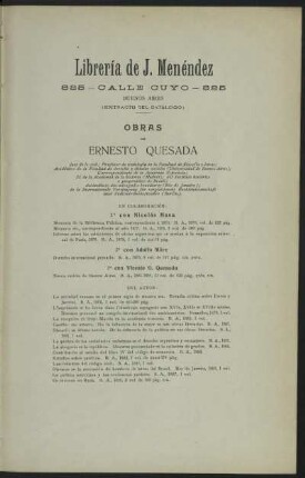 Librería de J. Menéndez (Extracto del catálogo) - Obras de Ernesto Quesada