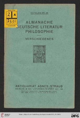 Nr. 35: Katalog: Almanache, deutsche Literatur, Philosophie : Verschiedenes