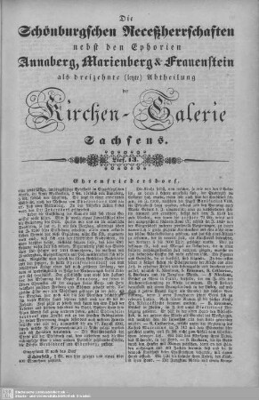 Ehrenfriedersdorf, Lobsdorf (Beschluß), Die Parochie Schwaben mit Dürrenuhlsdorf, Drebach : 13. Lieferung