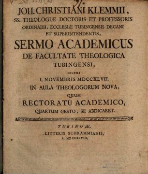 Sermo acad. de facultate theologica Tubingensi