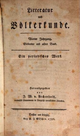 Litteratur und Völkerkunde : ein periodisches Werk. 7/8. 1786 = Jg. 4