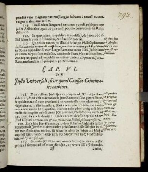Cap. VI. De Justo Universali, sive quod Caussas Criminales continet.