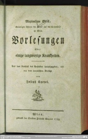 [1]: Vorlesungen über einige langwierige Krankheiten