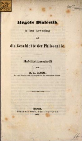 Hegels Dialectik in ihrer Anwendung auf die Geschichte der Philosophie