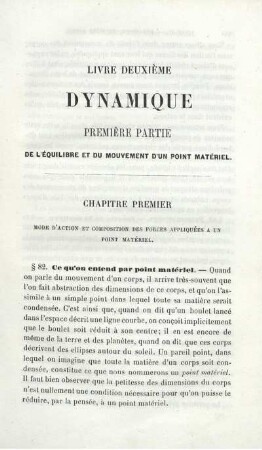 Livre II. Dynamique. Première Partie.