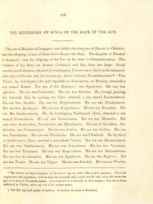The genealogy of kings of the race of the sun