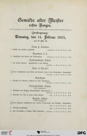 Gemälde alter Meister ersten Ranges (Nr. 1-155)