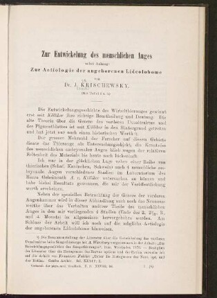 Zur Entwickelung des menschlichen Auges