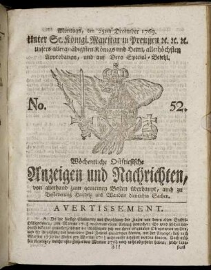 No. 52. Montags, den 25ten December 1769.