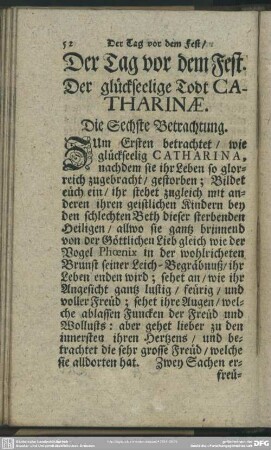 Der Tag vor dem Fest. Der glückseelige Todt Catharinae