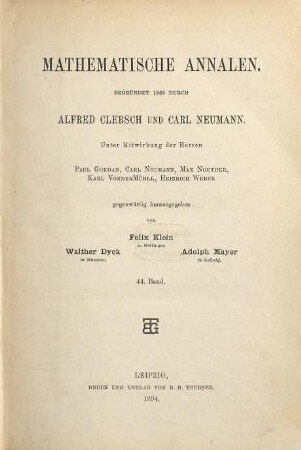 Mathematische Annalen. 44. 1894