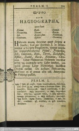 Sive Hagiographa, quae sunt Psalmi, Proverbia, Iob, Canticum, Ruth, Threni, Ecclesiastes, Esther, Daniel, Ezras, Nekemias, Chronica
