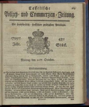 43tes Stueck, Montag den 21ten October 1799