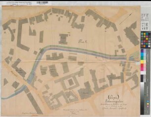 Münster (Münster) Bebauungsplan im Gebiet der Aa zwischen Bispinghof und Spiegelturm (Festlegung der Fluchtlinien für eine Straße über die Aa) 1908 1 : 500 67 x 85 kol. Pause Studienfonds Münster Nr. 10152