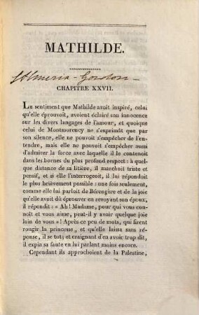Oeuvres complètes de Mme. Cottin : publiées pour la premiere fois en un seul corps d'ouvrage ; avec une notice sur la vie et sur les écrits de l'auteur, 4. Mathilde, ou mémoires tirés de l'histoire des croisades ; 2
