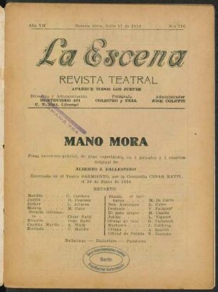 Mano mora : pieza novelesco-policial, de gran espectáculo, en 2 jornadas y 5 cuadros