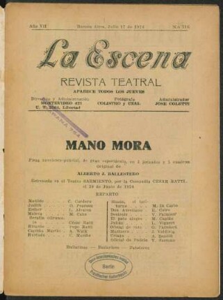 Mano mora : pieza novelesco-policial, de gran espectáculo, en 2 jornadas y 5 cuadros