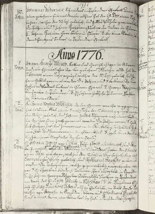 Buch mit Taufeintarg des Ferdinand Baptista von Schill im Jahr 1776