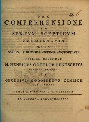 Pro comprehensione in Sextum Scepticum commentatio