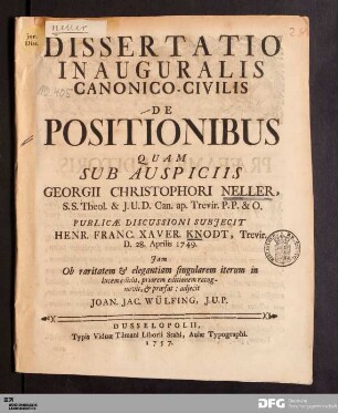 Dissertatio Inauguralis Canonico-Civilis De Positionibus
