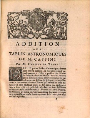 Addition Aux Tables Astronomiques De M. Cassini