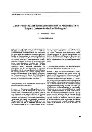 Zum Formenschatz der Schichtkammlandschaft im Niedersächsischen Bergland (insbesondere im Ith-Hils-Bergland)