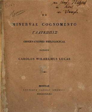 De Minervae cognomento Glaukōpis observationes philologicae