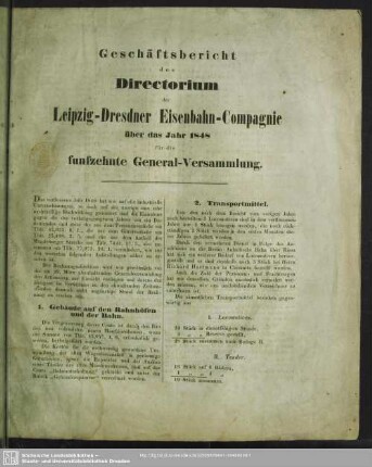 15.1848: Geschäftsbericht des Directorium der Leipzig-Dresdner Eisenbahn-Compagnie : über das Jahr ...