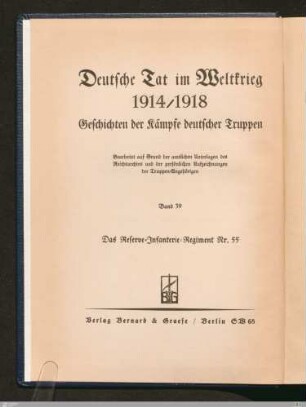 Titelblatt der Reihe - Deutsche Tat im Weltkrieg 1914/1918