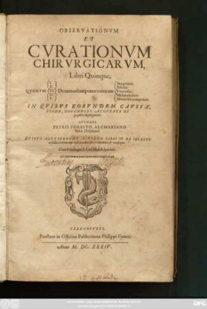 Observationum Et Curationum Chirurgicarum, Libri Quinque : Quorum I. De tumoribus praeter naturam Sanguineis. II. De tumoribus praeter naturam Biliosis. III. De tumoribus praeter naturam Pituitosis. IV. De tumoribus praeter naturam Melancholicis. V. De tumoribus praeter naturam Mixtis seu compositis. In Quibus Eorundem Caussae, Signa, Prognoses Accurate Et graphice depinguntur