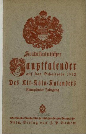 Alt-Köln-Kalender / 19. Jahrgang 1932