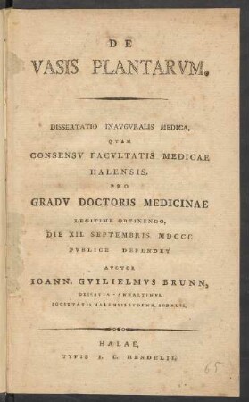 De Vasis Plantarum : Dissertatio Inauguralis Medica