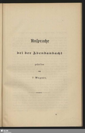 Ansprache bei der Abendandacht Wagner