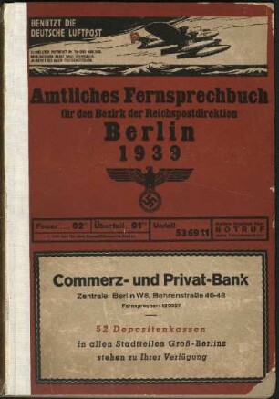 1939: Amtliches Fernsprechbuch für den Bezirk der Reichspostdirektion Berlin