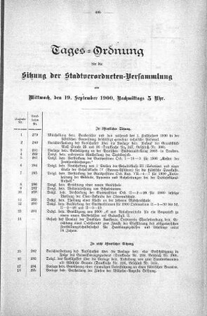 Tages-Ordnung, 19. September 1900