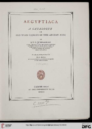 Aegyptiaca : a catalogue of Egyptian objects in the Aegean area